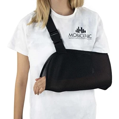 Abbildung von Mobiclinic, Armschlinge Schulter, 3D Netz, atmungsaktiv, Einheitsgröß, verstellbarer Gurt, Unterarm 36 cm, für Gebrochenen Arm, Immobilizer, schwarz, Farbe: schwarz