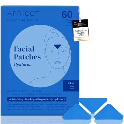 Abbildung von APRICOT “down the frown“ Zornesfalten Pflaster I Facial Patches Minderung von Zornesfalten, mit Hyaluron Anti Falten 60 Stk. Faltenpflaster (Hyaluron (blau) für normale bis trockene Haut)