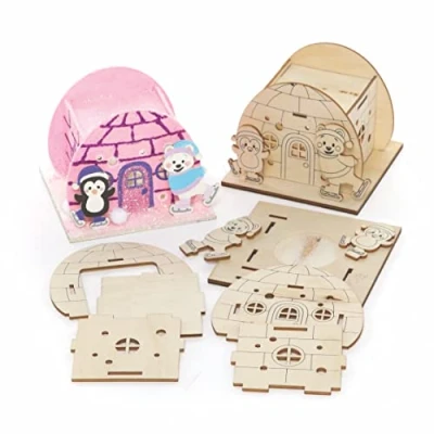 Abbildung von Baker Ross FC267 Arktische Tiere Teelichthalter Bastelset aus Holz 3er Pack, Holzteelichthalter für Kinder zum Basteln und Bemalen, Weihnachtsbastelsets