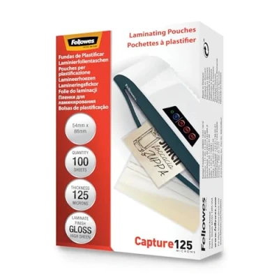 Abbildung von Fellowes Laminierfolien Format 54 x 86 mm, 250 Mikron (2 125 mic), glänzend, 100 Stück