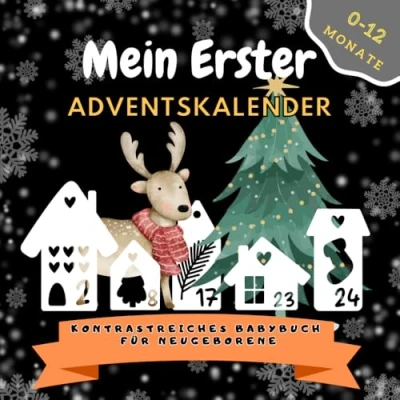 Abbildung von Mein Erster Adventskalender Kontrastreiches Babybuch für Neugeborene: Schwarz Weiß Kontrastbuch 0 12 Monate 49 Weihnachtsbilder zur Stimulierung der Sehkraft von Kleinkinder