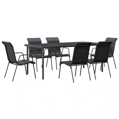 Abbildung von vidaXL Garten Essgruppe 9 TLG., Gartenmöbel Set Tisch 8 Stühle, Sitzgruppe für Terrasse, Gartengarnitur Gartenset, Schwarz Stahl Textilene