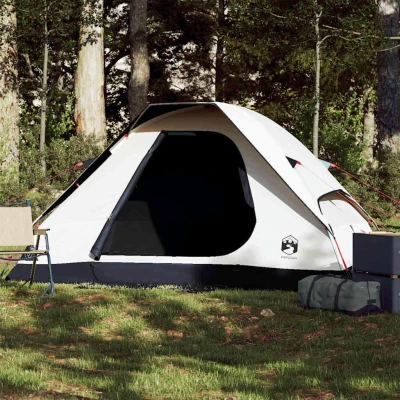 Abbildung von vidaXL Kuppelzelt, Campingzelt für 2 Personen Wasserdicht, Outdoor Zelt mit Abnehmbarem Überzelt Insektenschutz, Trekkingzelt Leicht Tragbar, Weiß Dunkel