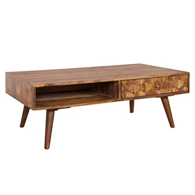 Abbildung von Invicta Interior Massiver Couchtisch Mystic Living 100cm Sheesham Natur 3D Oberfläche Massivholz Wohnzimmertisch Holztisch