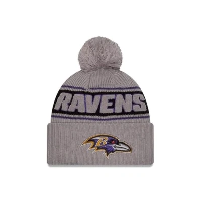 Abbildung von New Era Baltimore Ravens NFL 2024 Sideline Sport Knit Grau Bommelmütze One Size