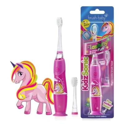 Abbildung von Brush Baby KidzSonic Elektrische Zahnbürste für Kleinkinder und Kinder, Kinder ab 3 Jahren (Einhorn) 1 Stück (1er Pack)