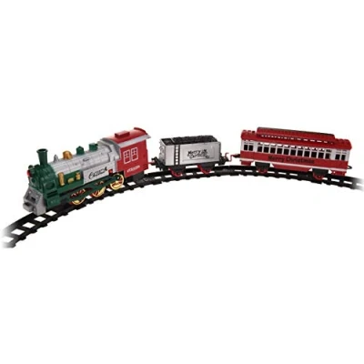 Abbildung von Weihnachtszug XXL 122x84 cm 23 teilig mit Licht spielt Weihnachtsmusik Mini Zug zu Weihnachten Eisenbahn Lokomotive, 2 Waggons und 20 Schienen