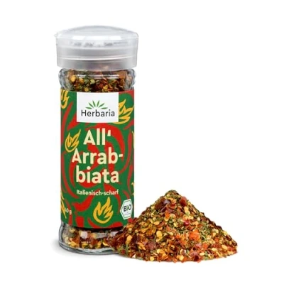 Abbildung von Herbaria All’ Arrabbiata Bio 40g Streuer fertige Gewürzmischung für Penne all’arrabbiata und scharfe italienische Gerichte mit erlesenen Zutaten im praktischen Glas Gewürzstreuer