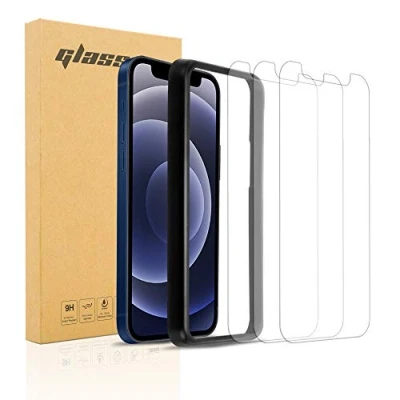 Abbildung von Cadorabo 3x Panzer Schutz Glas für Apple iPhone 12/12 PRO 3 Stück Schutzfolie in Ultra Klar mit Anbringehilfe Gehärtetes (Tempered) Dipslayschutz Folie 9H Härte Anti Kratzer