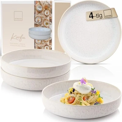 Abbildung von SÄNGER Teller Korfu Pastaschalen Set, (4 St), Steingut, Creme Farben mit Maserung, Handmade, Premium Collection