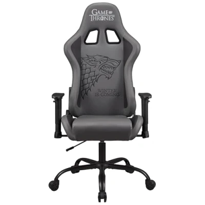 Abbildung von Game of Thrones Gaming Stuhl oder Bürostuhl, Gamer Sessel für Erwachsene, bequemer Sitz, integrierte Kopfstütze, Armlehnen und Höhe verstellbar, ergonomische Rückenlehne Schwarz.