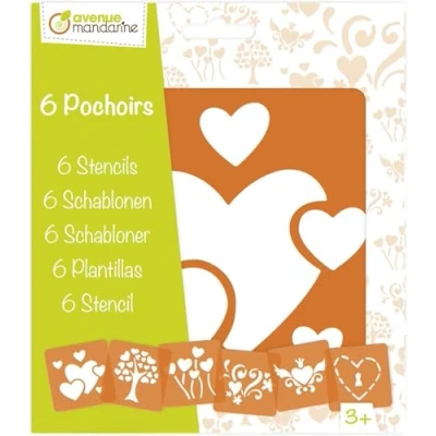 Abbildung von Avenue Mandarine 42640O Set mit 6 Schablonen, 15 x cm, geeignet für Kinder ab 3 Jahren, Filz und Farbstifte, Farben oder Farbbomben,Herzen, 1