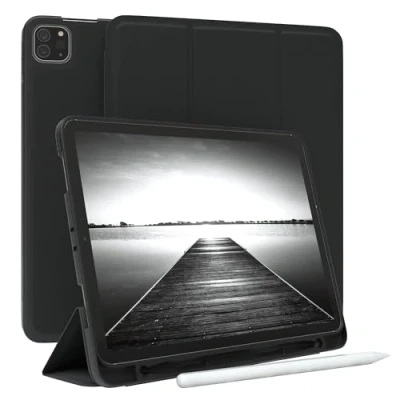 Abbildung von EAZY Case Schutzhülle mit Stifthalter für iPad Pro 11&quot; (2018/2020/2021/2022) 11 Zoll Hülle Stifthalterung Tablet Cover Touchpen Smartcase aufstellbar Klappcase Auto Sleep Wake Up Schwarz