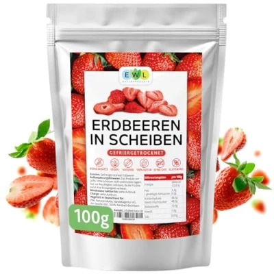 Abbildung von EWL Naturprodukte Erdbeeren gefriergetrocknet 100g, gefriergetrocknete in Scheiben, getrocknete frei von Zusatzstoffen, Früchte abgefüllt Deutschland