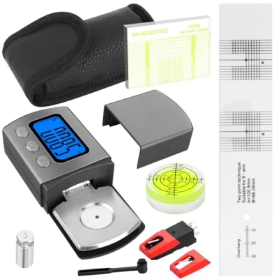 Abbildung von 6 Stück Justier und Einstellungsset zur Plattenspieler, USB Plattenspieler Nadel Set, mit Digitaler Tonarmwaage, Azimut, Libelle Überhangschablone, Ersatznadel, Reinigungsbürste