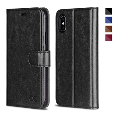 Abbildung von OCASE iPhone XS Hülle X 10 Handyhülle [Premium Leder] [Standfunktion] [Kartenfach] Schlanke Leder Brieftasche Kompatibel für X/XS Schwarz