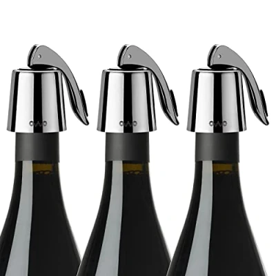 Abbildung von 3 Stück OWO Weinverschluss Weinflaschenverschluss Edelstahl Wein Verschlussstopfen Flaschenverschluss Vakuum Weinverschlüsse Wiederverwendbar Wine Stopper Geschenke für Weinliebhaber (Schwarz)