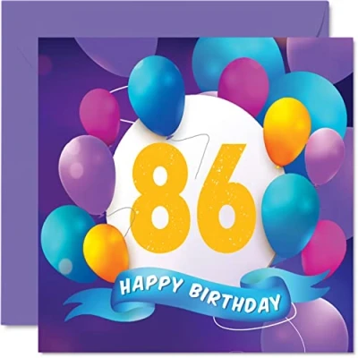Abbildung von Stuff4 Geburtstagskarte zum 86. Geburtstag für Männer und Frauen Luftballon Party Happy Birthday Cards 86 Jahre alte Mann, Frau, Großvater, Opa, Oma, Mama, Papa, 145 mm x