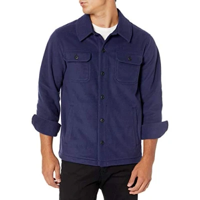 Abbildung von Amazon Essentials Herren Polar Fleece Hemdjacke mit Langen Ärmeln, Marineblau, XS