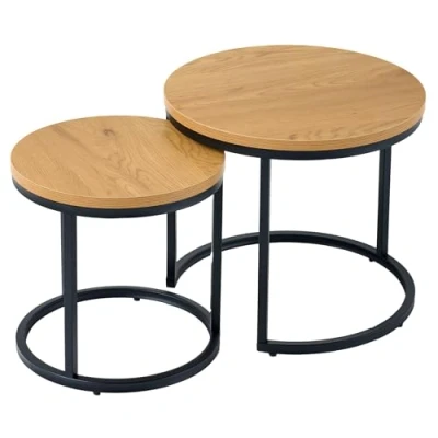 Abbildung von riess ambiente Couchtisch ELEGANCE 45cm natur / schwarz (Set, 2 St), Wildeiche Holz Design · Metall rund Industrial Wohnzimmer
