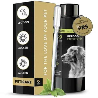 Abbildung von Peticare Zecken Schutz Mittel für Hunde, Spot On auf pflanzlicher Basis 100 ml