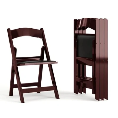 Abbildung von Flash Furniture Hercules Klappstuhl aus Kunstharz, 453,6 kg Gewichtskapazität, Vinyl, Metall, Schaumstoff, rotes Mahagoni, 4 Stück