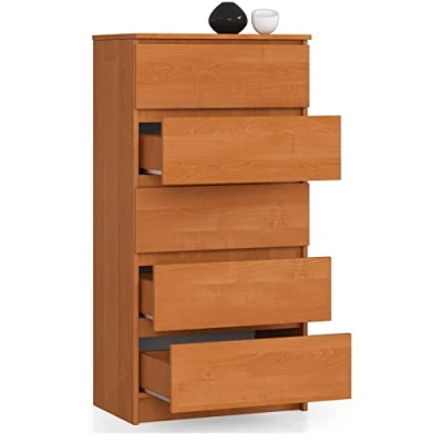Abbildung von Kommode mit 5 Schubladen, Sideboard, Multifunktionsschrank, Wohnzimmer, Esszimmer 60x121x40cm (Erle)