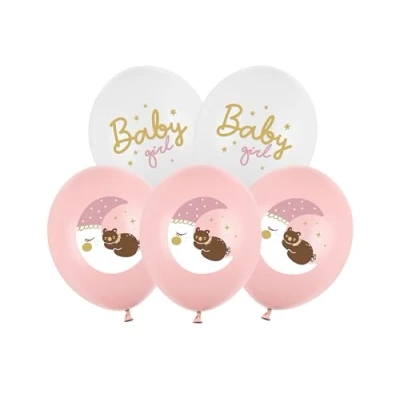 Abbildung von Luftballons Baby Girl 30cm 6er Set Ballons für Helium oder Luft Latexballons zur Geburt Taufe Geburtstag Ballonset als Geburtstagsdeko &amp; Babyparty Deko Mädchen Weiß Hellrosa Pastell