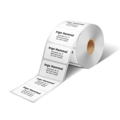Abbildung von GoodMarkt selbstklebende personalisierte Adressetiketten 57x32 mm, ab 50 Labels/Rolle, weißes Papier bestehend aus 1 bis 5 Zeilen mit Ihrem Wunschtext Namensaufkleber für Briefe, Schulsachen