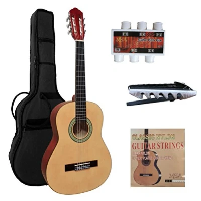 Abbildung von 3/4 GITARRE KONZERTGITARRE IM SET JUGENDGITARRE CLASSIC NATUR MATT TASCHE KAPODASTER SAITEN STIMMPFEIFFE MI