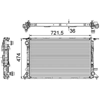Abbildung von MAHLE ORIGINAL CR 911 000S Kühler, Motorkühlung 720mm 468mm 32mm Schaltgetriebe Kühlrippen gelötet AUDI: A4 B8 Avant, Q5, A5 Sportback