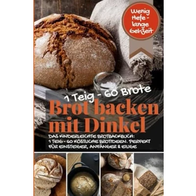 Abbildung von Wenig Hefe lange Gehzeit: 1 TEIG 60 Brote: Brot backen mit Dinkel: DAS KINDERLEICHTE BROTBACKBUCH: KÖSTLICHE BROTIDEEN. PERFEKT FÜR ... OHNE WEIZEN (Backen die besten Rezepte)