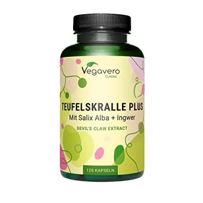 Abbildung von Teufelskralle Kapseln Vegavero® 550 mg Mit Weidenrinde (Salix alba) &amp; Ingwer 2% Harpagoside aus Harpagophytum procumbens Vegan Ohne Zusätze 120 Stück