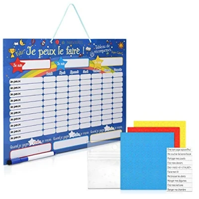 Abbildung von Navaris abwischbare Belohnungstafel magnetisch 40x32cm Kinder Aufgaben Tafel Magnettafel inkl. 250 Sternchen Sterne Aufgabenplan Französisch