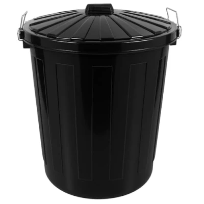 Abbildung von HRB Maxitonne Liter, Tonne aus stabilem Hartplastik, abnehmbarer Deckel mit Metallverschlüssen, geeignet für Wäsche, Spielzeug oder als Mülleimer Küche (Schwarz, 50 Liter)