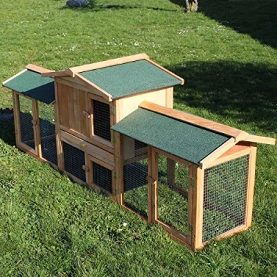 Abbildung von Wiltec XXL Hasenstall 2110 x 530 835 mm mit Freilaufgehege und erhöhtem Unterschlupf aus Kiefernholz, Kaninchenkäfig 2 Etagen, Kleintierstall