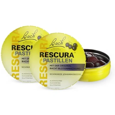 Abbildung von Bachblüten Original Bach RESCURA Pastillen Schwarze Johannisbeere Doppelpack 2 x 50 g Bachblütenmischung mit Geschmack für unterwegs nach Dr. Edward ehemals Rescue
