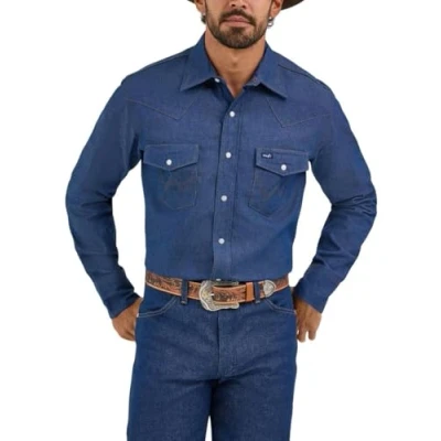 Abbildung von Wrangler Herren 70127 mW Button down Shirts, Indigo, L EU