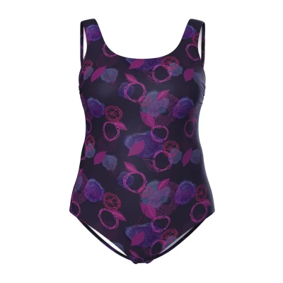 Abbildung von Ulla Popken LEAF Print Badeanzug, Damen, Größe: 42/44, Black
