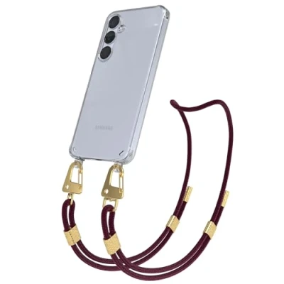 Abbildung von EAZY CASE Handykette mit Karabiner kompatibel Samsung Galaxy S24 Plus Hülle Silikon transparente Handyhülle für Kette zum Umhängen Schutzhülle in Beere Clips Gold