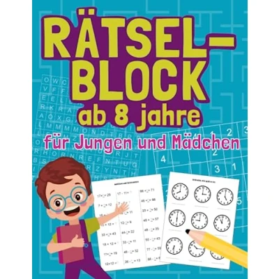 Abbildung von Rätselblock ab 8 jahre für Jungen und Mädchen: Spielen lernen kinder. Sudoku, Wortsuche, Kreuzworträtsel vieles mehr.