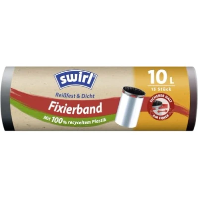 Abbildung von Swirl Müllbeutel, 15 Stück/Rolle, mit Fixierband, 10 l, schwarz, reißfest/ tropfsicher