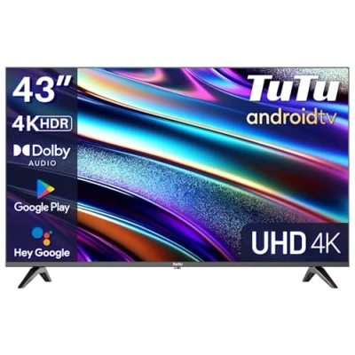 Abbildung von TuTu Smart TV 43 Zoll (108 cm) 4K UHD LED Fernseher Android mit WLAN, HDR, Triple Tuner DVB C/S/S2/T/T2, Bluetooth, Prime Video, Netflix, YouTube, DAZN, Disney+, TUS43UQ1A