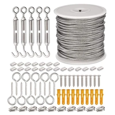 Abbildung von JIZZU 66 Stück Edelstahl Stahlseil Kit, PVC ummantelt Edelstahlseil Stahlkabel 2 mm mit Ösen Haken, 304 Seil Garten Drahtseile für Suspension, Wäscheleine, Gardinenseil