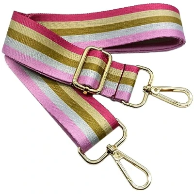 Abbildung von Verstellbarer Schultergurt Tasche Pink Streifen, Taschengurte zum Wechseln, Taschengurt Breit mit Karabiner Gold, 80 130 cm Tragegurt für Damen Schultertaschen, Moderne Handtasche, 3.8cm, 610
