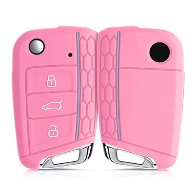Abbildung von kwmobile Autoschlüssel Schutzhülle kompatibel mit VW Golf 7 MK7 3 Tasten Hülle Schlüsselhülle aus Silikon in Rosa Pastelllila