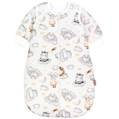 Abbildung von TupTam Baby Ganzjahresschlafsack Rund OEKO TEX zertifizierte Materialien mit abnehmbaren Ärmeln 2.5 TOG unisex, Farbe: Safari Tiere auf Wolken/Beige/Grau, Größe: 68 74