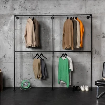 Abbildung von RSR Hangers Kleiderschrank Industrial Style Garderobe Kleiderstange Industrie Schwarz für die Wand 210 cm x Wandmontage Wandgarderobe Loft Design begehbarer