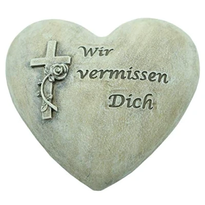 Abbildung von Bambelaa! Grabdeko Grabschmuck Wetterfest Herz Inschrift Wir Vermissen Dich Steinharz Deko Für Friedhof Grab Garten