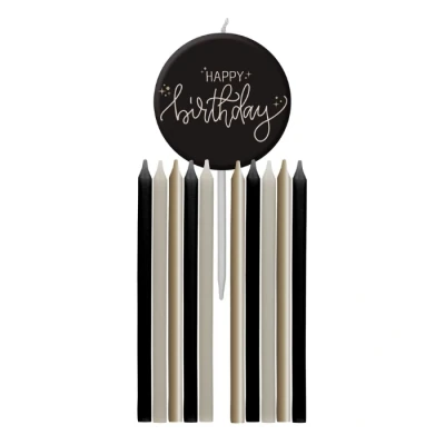 Abbildung von Folat 68691 Geburtstag Dekoration Schwarz, Creme, Champagner Gold Kerzen Set Crème Noir 9,5 cm 11 Stück EIN schickes und charmantes Happy Birthday Deko